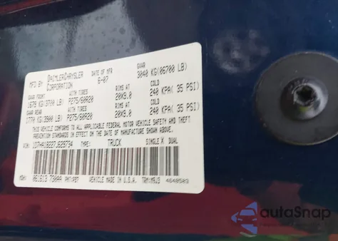 2007 Dodge Ram 1500 Slt из США, поврежденный, VIN 1D7HA18227J629734